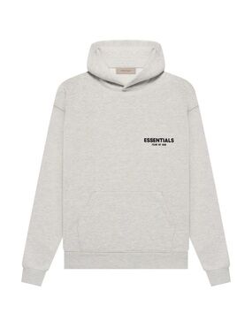 ESSENTIALS Light Oatmeal Gray Pullover Hoodie with Chest Logo